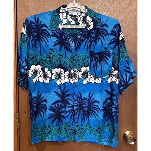 Vintage Fun-Wear Shirt Adult Extra Large L‎ Blue Floral Tropical Hawaiian Mens
